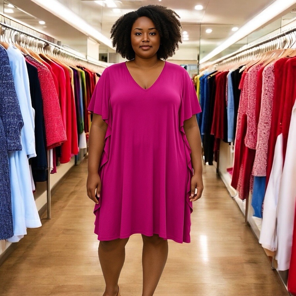 Clues Pink V-Neck Ruffle Shift Dress 18